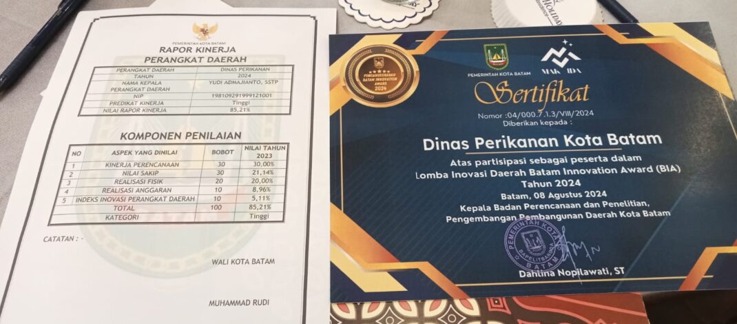 DINAS PERIKANAN KOTA BATAM RAIH RAPOR KINERJA PERANGKAT DAERAH DENGAN PREDIKAAT KINERJA TINGGI