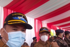 Sekretaris Dinas Perikanan, Drs. Rinaldi M Pane menghadiri apel siaga peresmian Kapal Pengawas Perikanan Hiu 16 dan 17 oleh Menteri Kelautan dan Perikanan RI di Pangkalan PSDKP di Setokok.